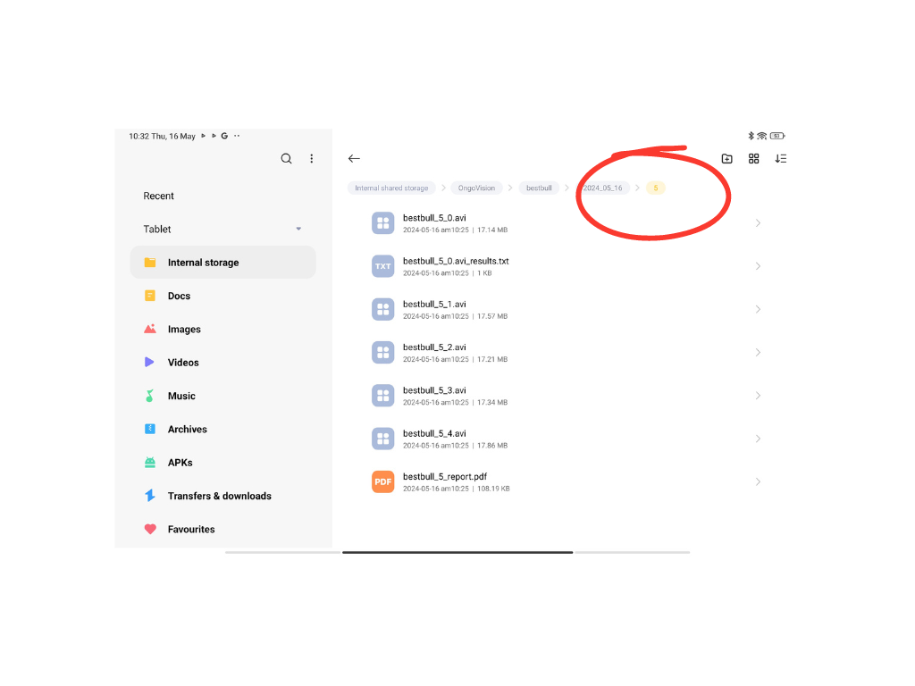 Example Ongo Vision Folder on Android Device
